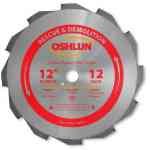 Oshlun, #120012 12 inch x 12 teeth x 1 inch arbor Carbide Tipped Rescue & Demolition Saw Blade 