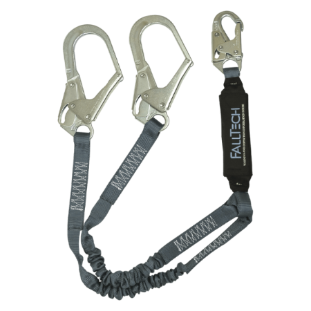 FallTech 8256ELY3 - 4 1/2' to 6' ViewPack® - Elastic Energy Absorbing Lanyard - Double-leg with Steel Connectors