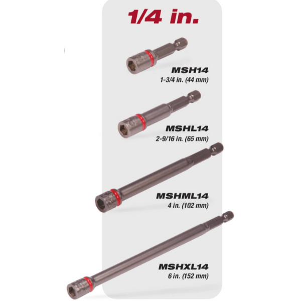 Malco MSHC Reversible Magnetic Hex Chuck Driver Set - 1/4" & 5/16" Slim Tip, 4 Sizes Included (2" To 6")
