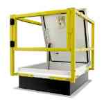 Milcor - Saf-T-Rail, Adjustable Roof Hatch Safety Railing (Retrofit) Milcor Saf-T-Rail, MSTR-30-52, MSTR-48-70, MSTR-75-110, retrofit safety rail, roof hatch safety railing, adjustable safety rail for roof hatches, OSHA compliant guardrail, yellow powder coat safety rail, telescoping rails