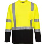 Portwest S398 - Laguna Hi-Vis Contrast Pocket T-Shirt Long Sleeve, Yellow/Black