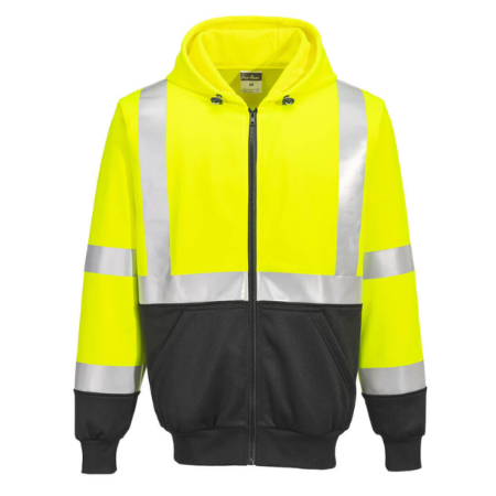 Portwest UB315 - Hi-Vis Contrast Zipped Hoodie, Yellow/Black