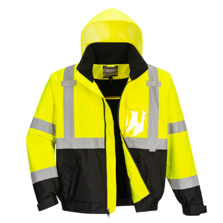 Portwest US364 - Hi-Vis 2-in-1 Contrast Bomber Jacket, Yellow/Black