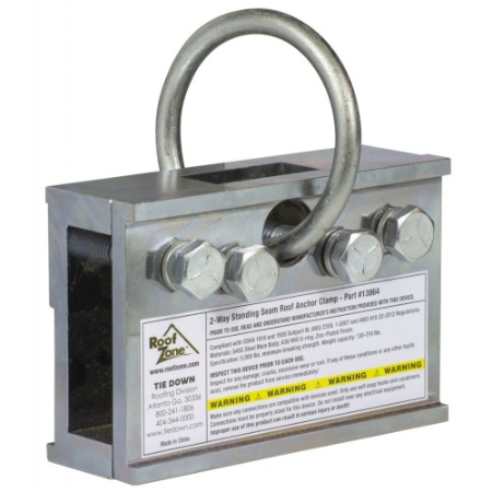 Tie Down 13864 Two Way Standing Seam Roof Anchor - Reuseable, Non-Penetrating Fall Protection