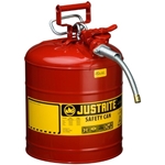 Justrite, #7250120 Type II Accuflow Red Gas Can, 5 Gal. w/ 5/8 in. Hose  