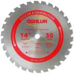 Oshlun, #140030 14 inch x 30 teeth x 1 inch arbor Carbide Tipped Rescue & Demolition Saw Blade carbide blade, rescue blade, demolition blade, 14 inch saw blade, 30 tooth blade, carbide tipped blade, flat top grind, negative hook angle, reinforced shoulder blade, heavy duty blade, firefighter blade, nail cutting blade, roofing blade, demolition saw blade, wood and metal blade, multi-material cutting blade, abrasive cutting blade, rescue saw blade, 1 inch arbor blade, construction blade